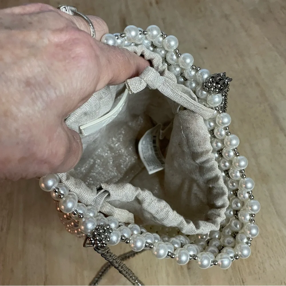 ZARA Bag with White Faux Pearls & Silver Beads Crossbody Handbag! New condition - Picture 8 of 13